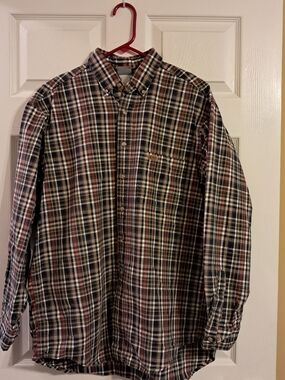 Carhartt Men's Size Large Plaid Button-Down Shirt Red And Navy